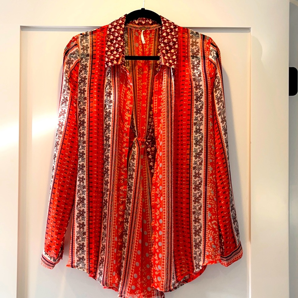 Free People Sheer Floral Button-Down Shirt